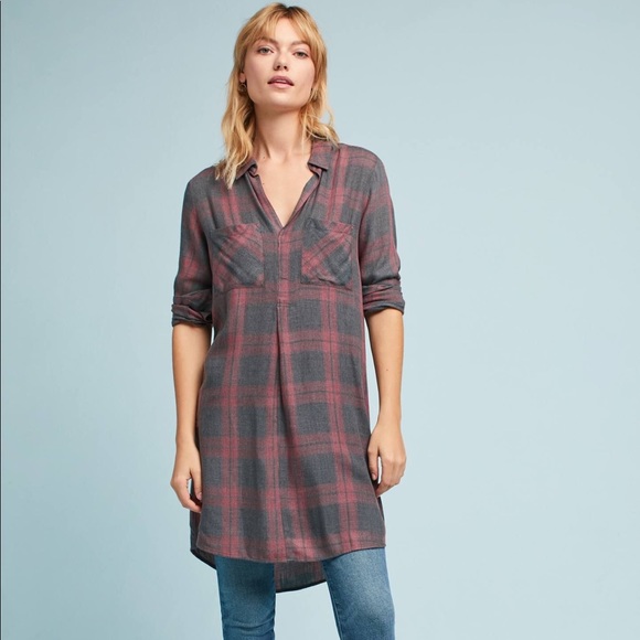 Anthropologie Cloth & Stone Cozy Plaid Tunic Dress - Picture 1 of 2